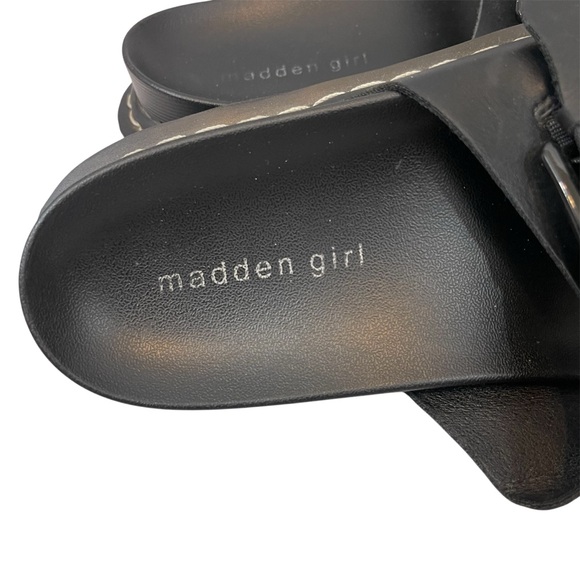 Madden Girl Black Double Buckle Platform Sandal Dizzyy Slides - Picture 10 of 12